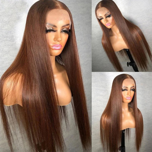 #4 Chocolate Brown Straight Lace Wig